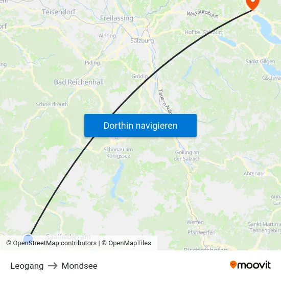 Leogang to Mondsee map