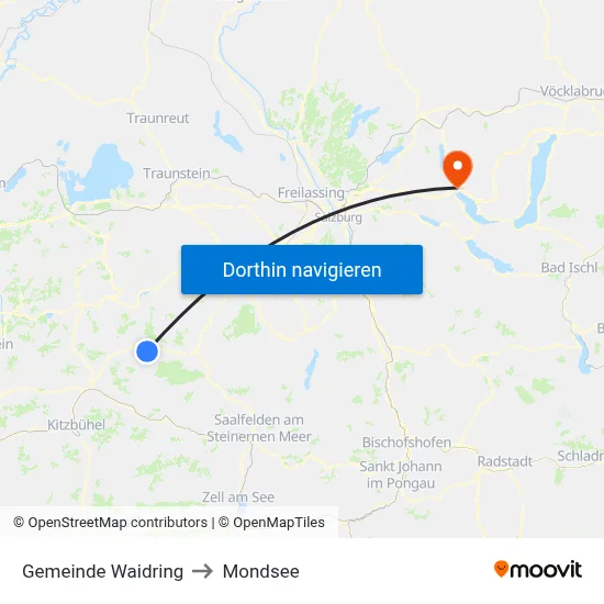 Gemeinde Waidring to Mondsee map