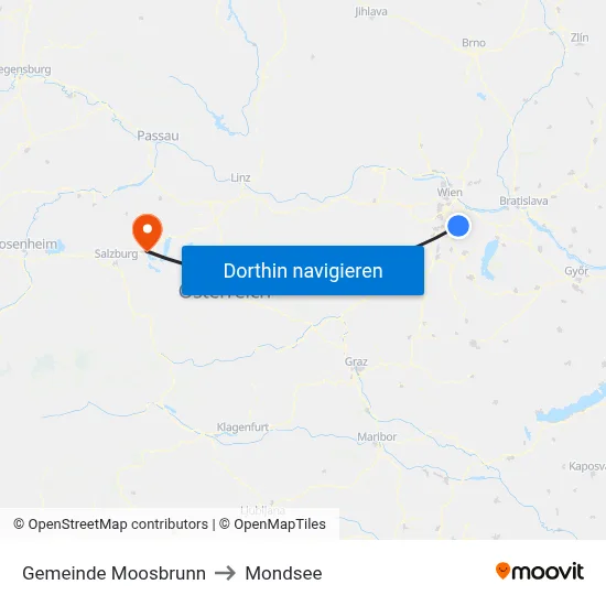 Gemeinde Moosbrunn to Mondsee map