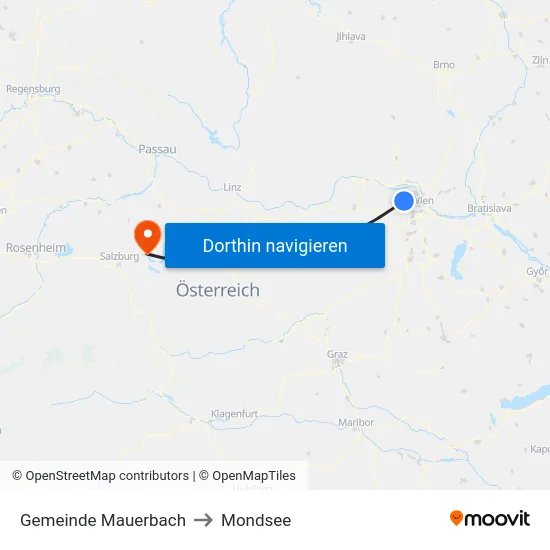Gemeinde Mauerbach to Mondsee map
