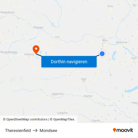 Theresienfeld to Mondsee map