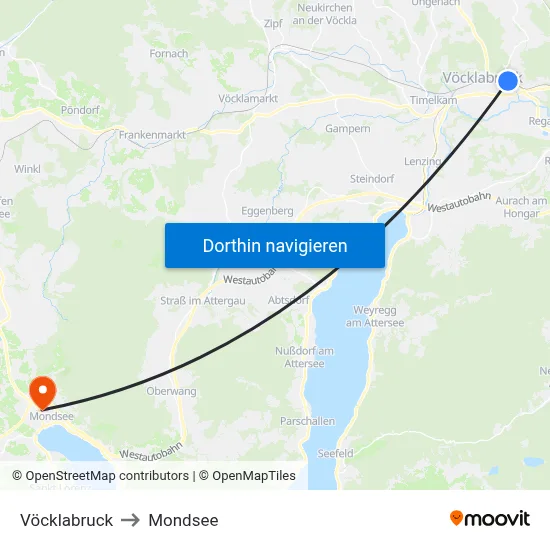Vöcklabruck to Mondsee map