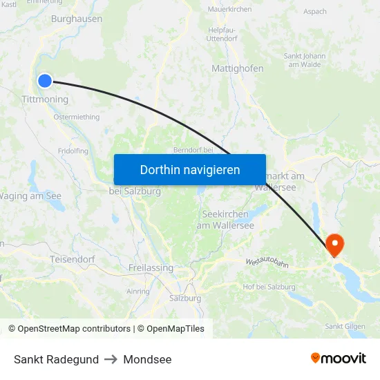 Sankt Radegund to Mondsee map