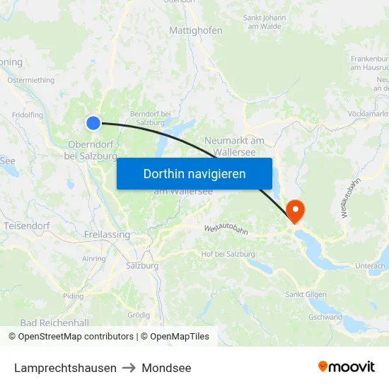 Lamprechtshausen to Mondsee map