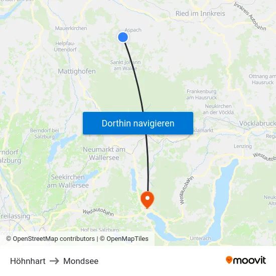 Höhnhart to Mondsee map