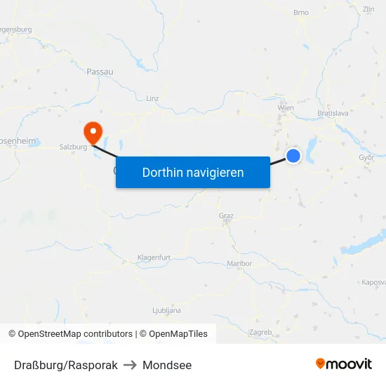 Draßburg/Rasporak to Mondsee map