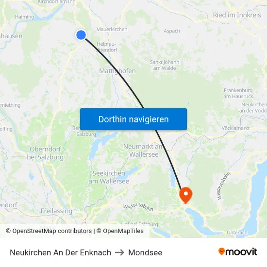 Neukirchen An Der Enknach to Mondsee map
