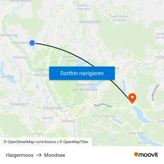 Haigermoos to Mondsee map