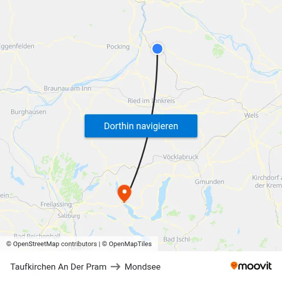 Taufkirchen An Der Pram to Mondsee map