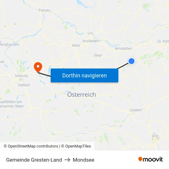 Gemeinde Gresten-Land to Mondsee map