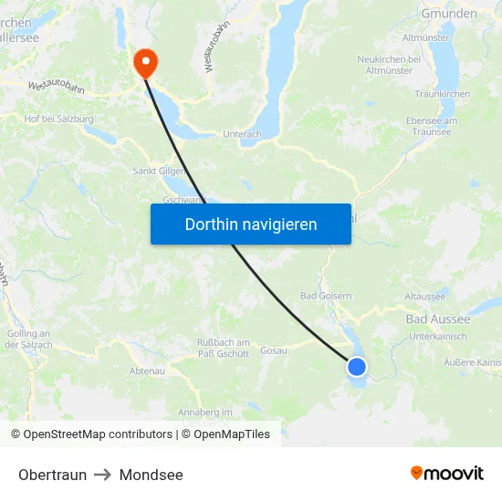 Obertraun to Mondsee map