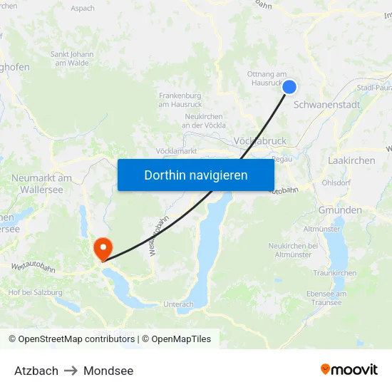 Atzbach to Mondsee map