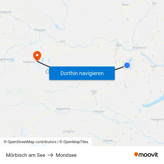 Mörbisch am See to Mondsee map