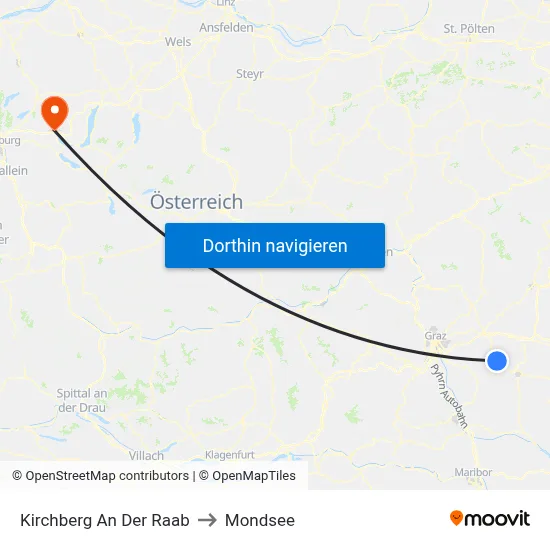 Kirchberg An Der Raab to Mondsee map