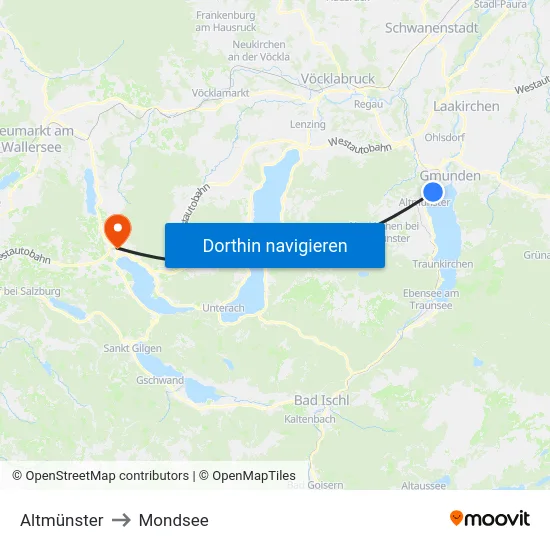 Altmünster to Mondsee map