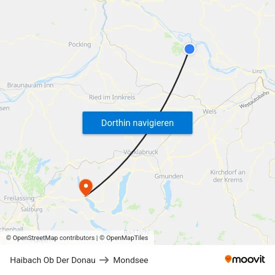 Haibach Ob Der Donau to Mondsee map
