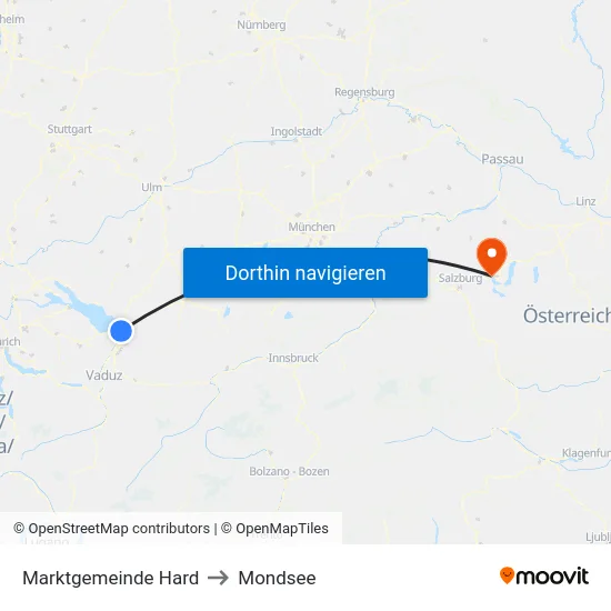 Marktgemeinde Hard to Mondsee map