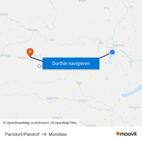 Parndorf/Pandrof to Mondsee map