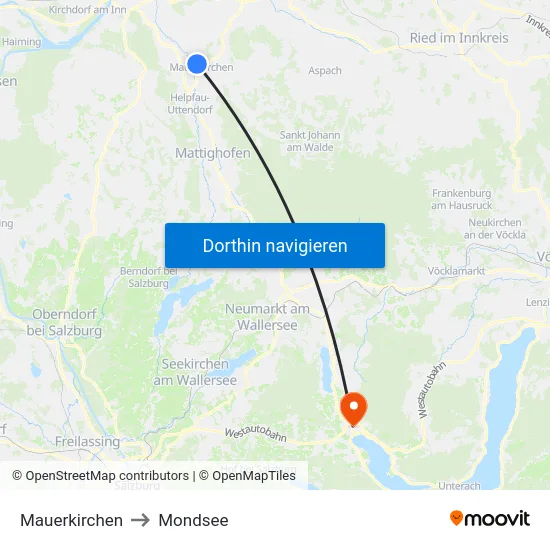 Mauerkirchen to Mondsee map