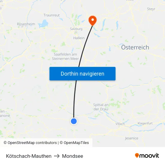 Kötschach-Mauthen to Mondsee map