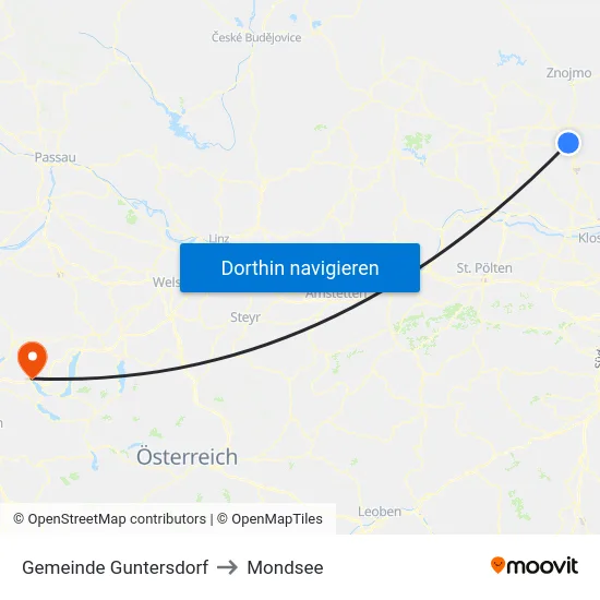 Gemeinde Guntersdorf to Mondsee map