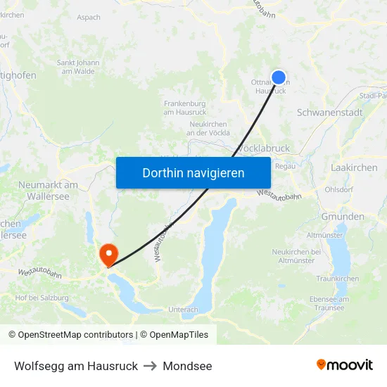 Wolfsegg am Hausruck to Mondsee map