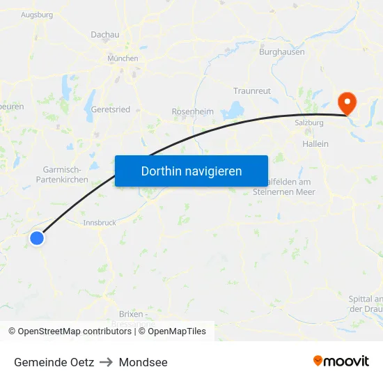 Gemeinde Oetz to Mondsee map