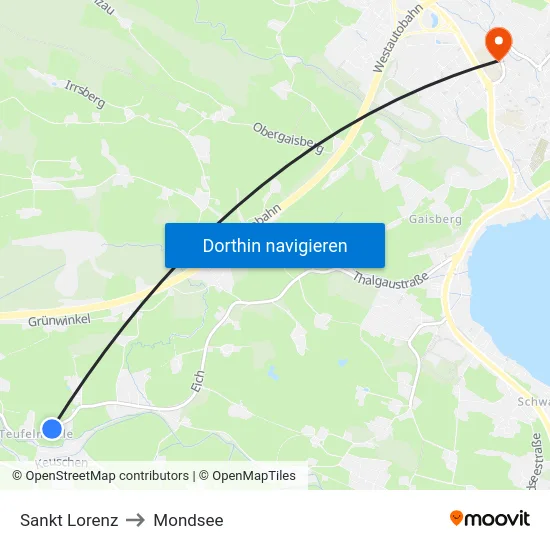 Sankt Lorenz to Mondsee map