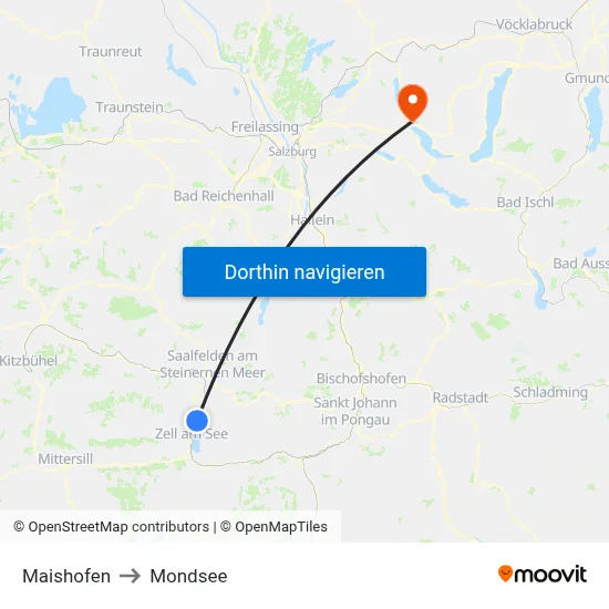 Maishofen to Mondsee map