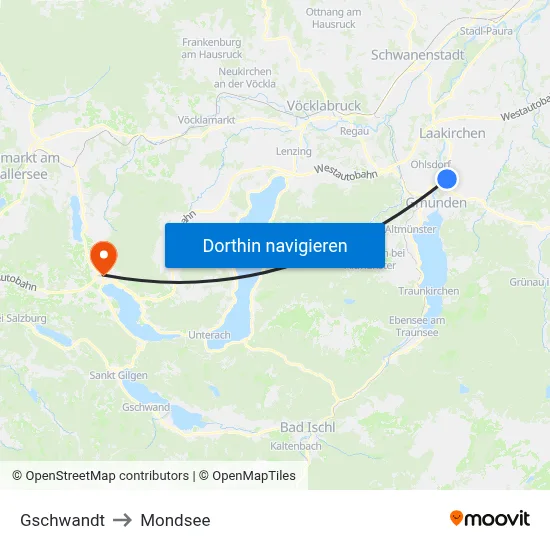 Gschwandt to Mondsee map
