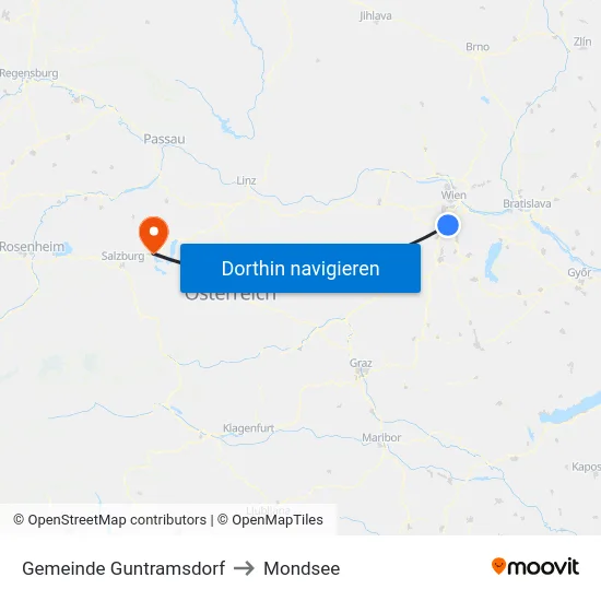 Gemeinde Guntramsdorf to Mondsee map