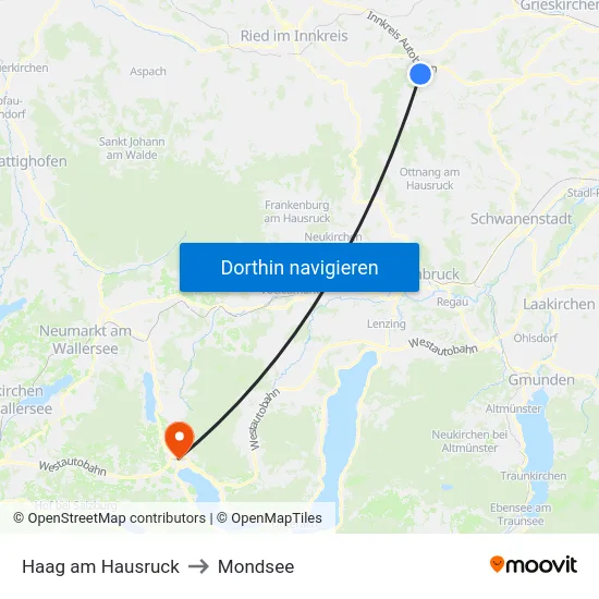 Haag am Hausruck to Mondsee map