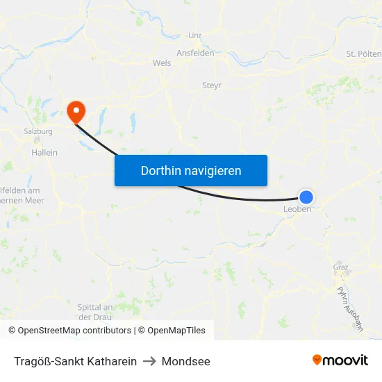 Tragöß-Sankt Katharein to Mondsee map