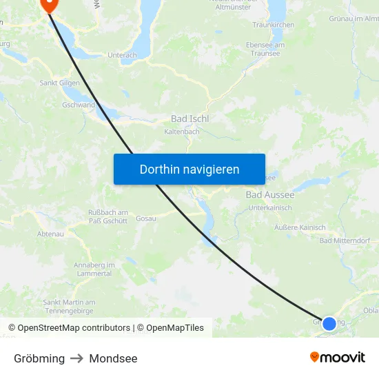 Gröbming to Mondsee map