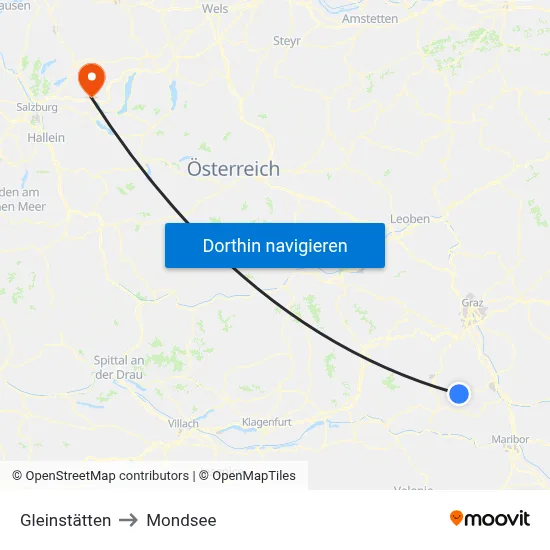 Gleinstätten to Mondsee map