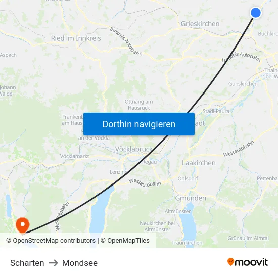 Scharten to Mondsee map