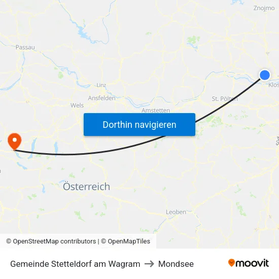 Gemeinde Stetteldorf am Wagram to Mondsee map