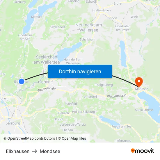 Elixhausen to Mondsee map