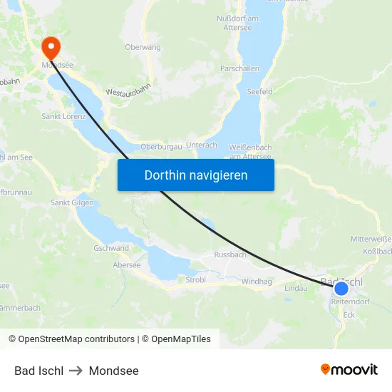 Bad Ischl to Mondsee map