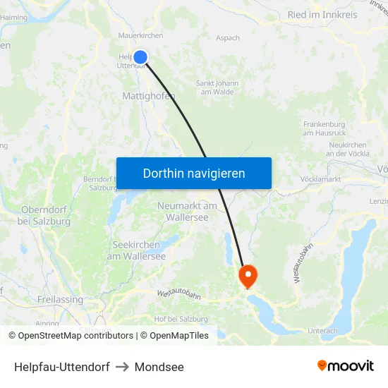 Helpfau-Uttendorf to Mondsee map