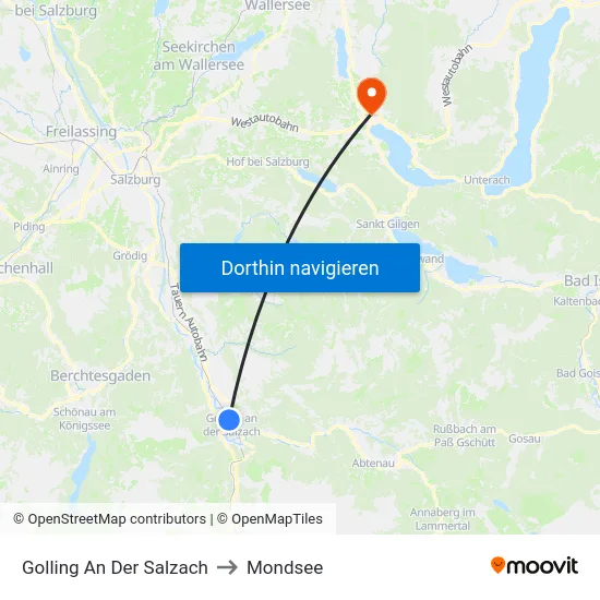 Golling An Der Salzach to Mondsee map
