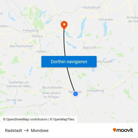 Radstadt to Mondsee map