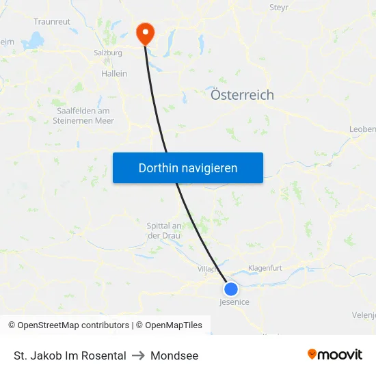 St. Jakob Im Rosental to Mondsee map