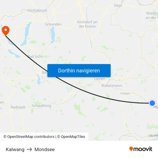 Kalwang to Mondsee map