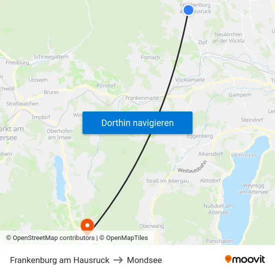 Frankenburg am Hausruck to Mondsee map