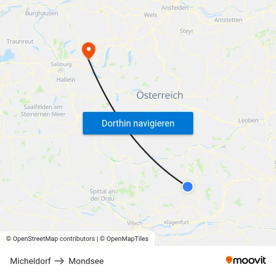 Micheldorf to Mondsee map