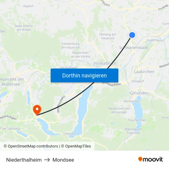 Niederthalheim to Mondsee map