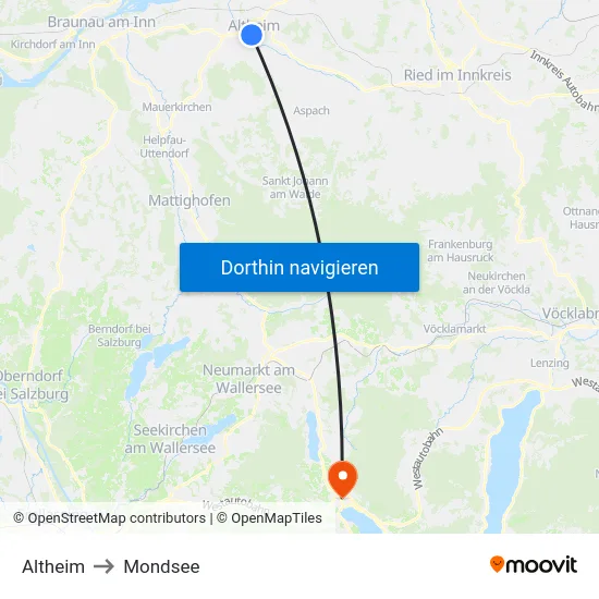 Altheim to Mondsee map