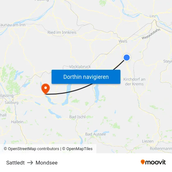 Sattledt to Mondsee map