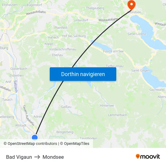 Bad Vigaun to Mondsee map